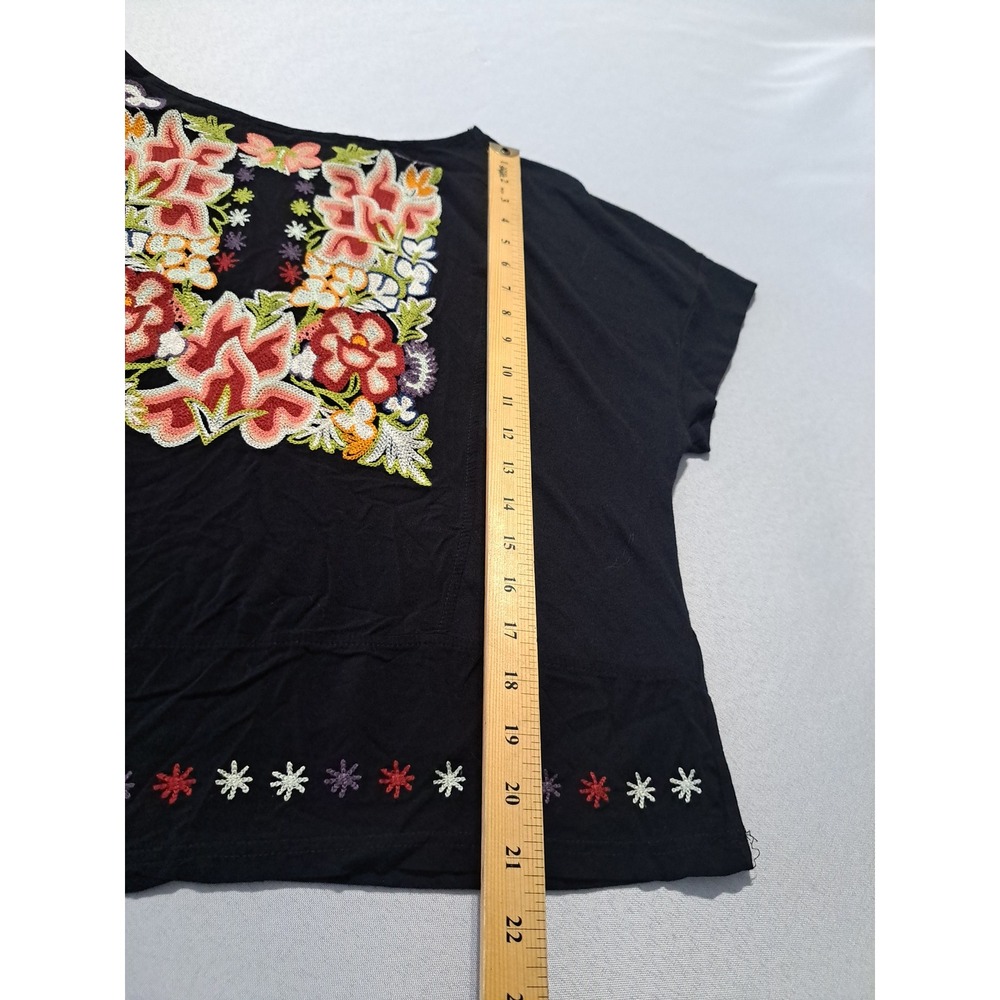 Anthropologie Tiny Black Floral Embroidered Cotton Short Sleeve Top XL RN104537 - Picture 8 of 8